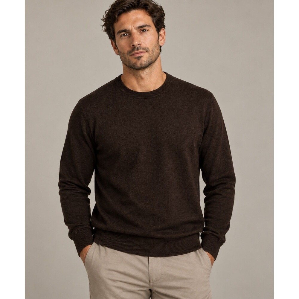 Suitsupply Men’s L Brown taupe100% Merino Wool Crewneck Sweater Lightweight Knit